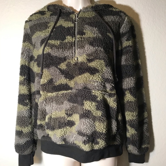 No Boundaries army printed sherpa half zip hoodie - Picture 4 of 6